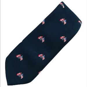 Tie One On American Flag Crossing the Canadian Flag Tie Navy Blue